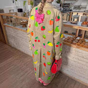 khaki fruit printed lapel coat, view 3 - MRSLM