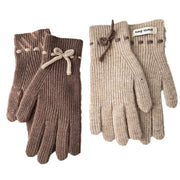 Solid-color bow warm finger gloves, view 5 - MRSLM