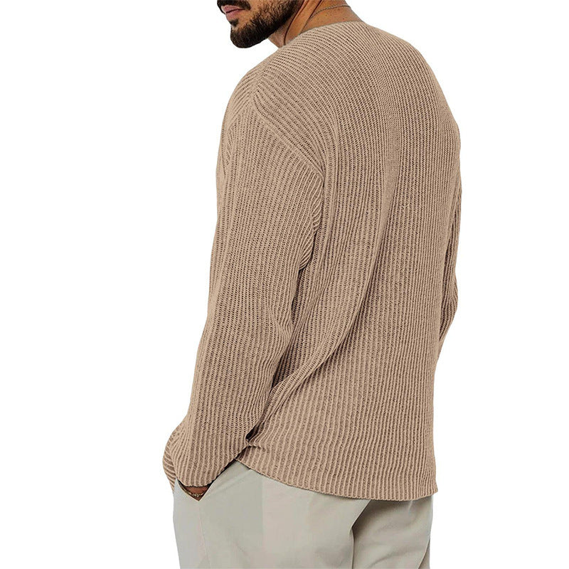V-neck Sweater Men's Solid Color Long Sleeve Fashionable Knitted Sweater