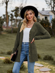 women's brushed stripe long sleeve cardigan coat, view 9 - MRSLM