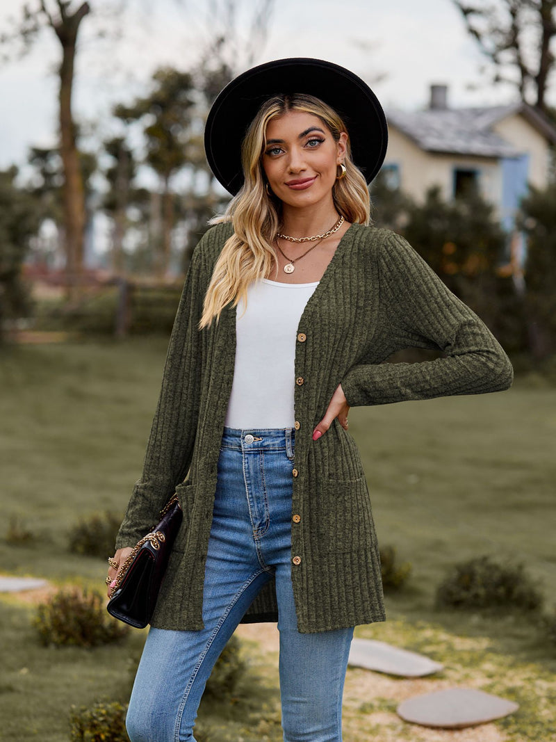 women's brushed stripe long sleeve cardigan coat, view 9 - MRSLM