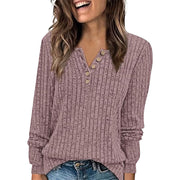 women's round neck button pullover top, view 3 - MRSLM