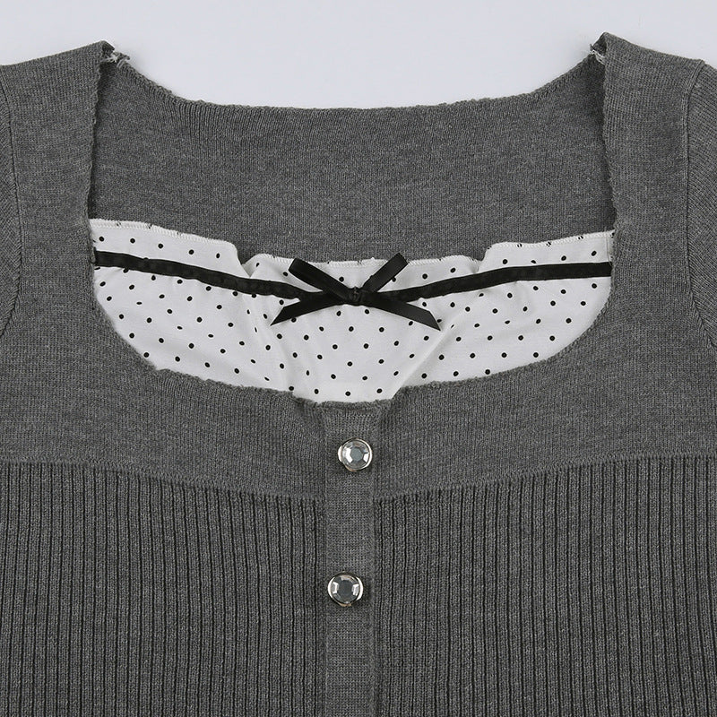 square collar short sleeve knit tee, view 6 - MRSLM