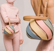 Striped PU leather bucket handbag, view 7 - MRSLM