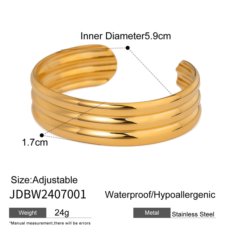 18k gold plated triple-layer open cuff bracelet, view 2 - MRSLM
