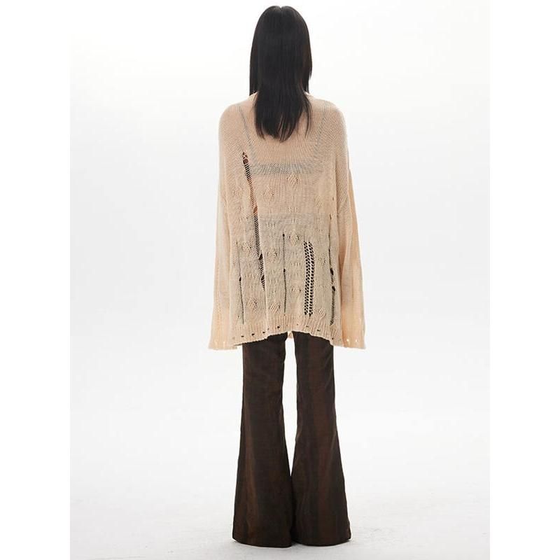 Women's round neck sweater with cut-out design, view 5 - MRSLM