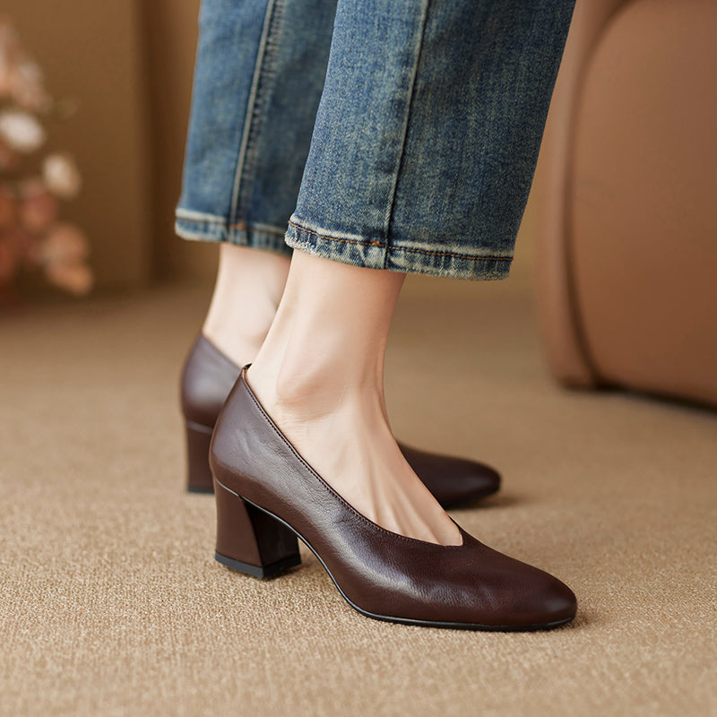 women's retro leather high heels, view 5 - MRSLM