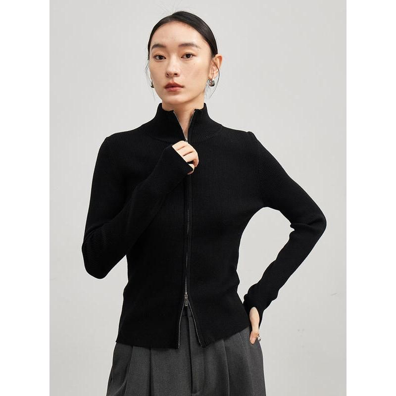 stand collar zip cardigan, view 7 - MRSLM