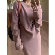 Pink knitted two-piece dress set, view 2 - MRSLM