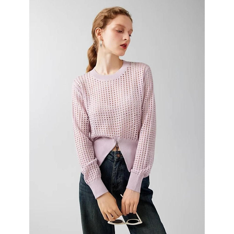 hollow out silk blend sweater, view 7 - MRSLM