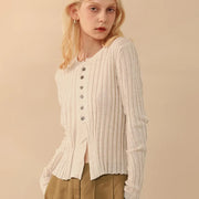 slim fit knitted cardigan with navel cut, view 4 - MRSLM