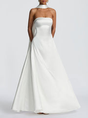 strapless satin maxi dress, view 4 - MRSLM