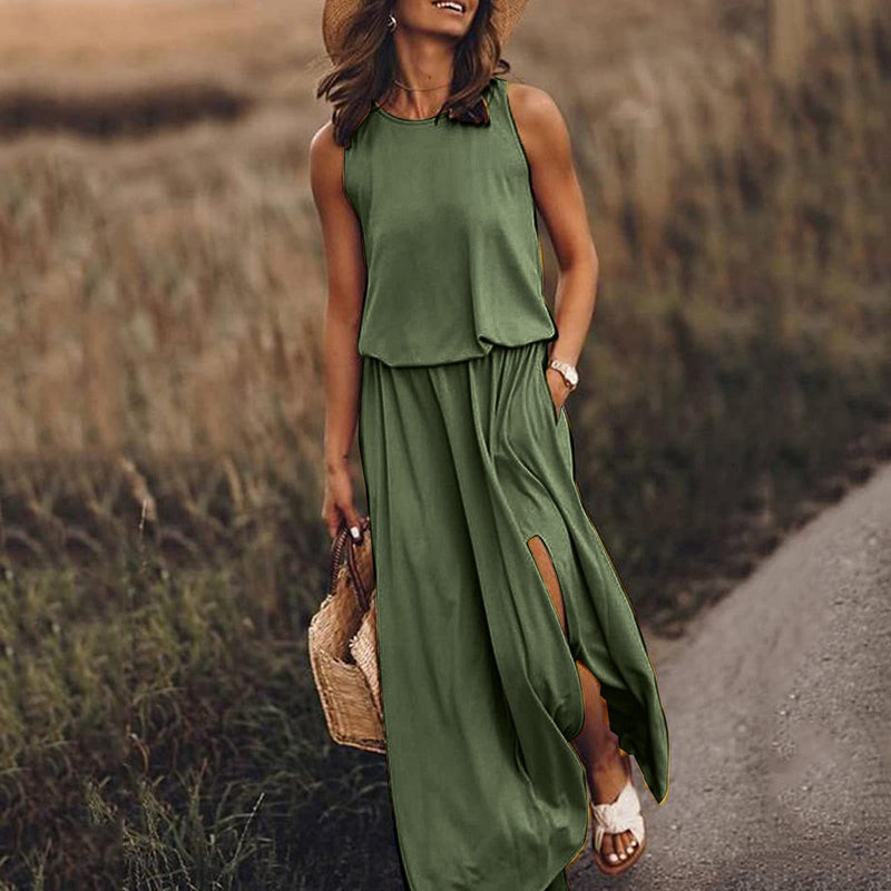 women's sleeveless split long dress, view 9 - MRSLM