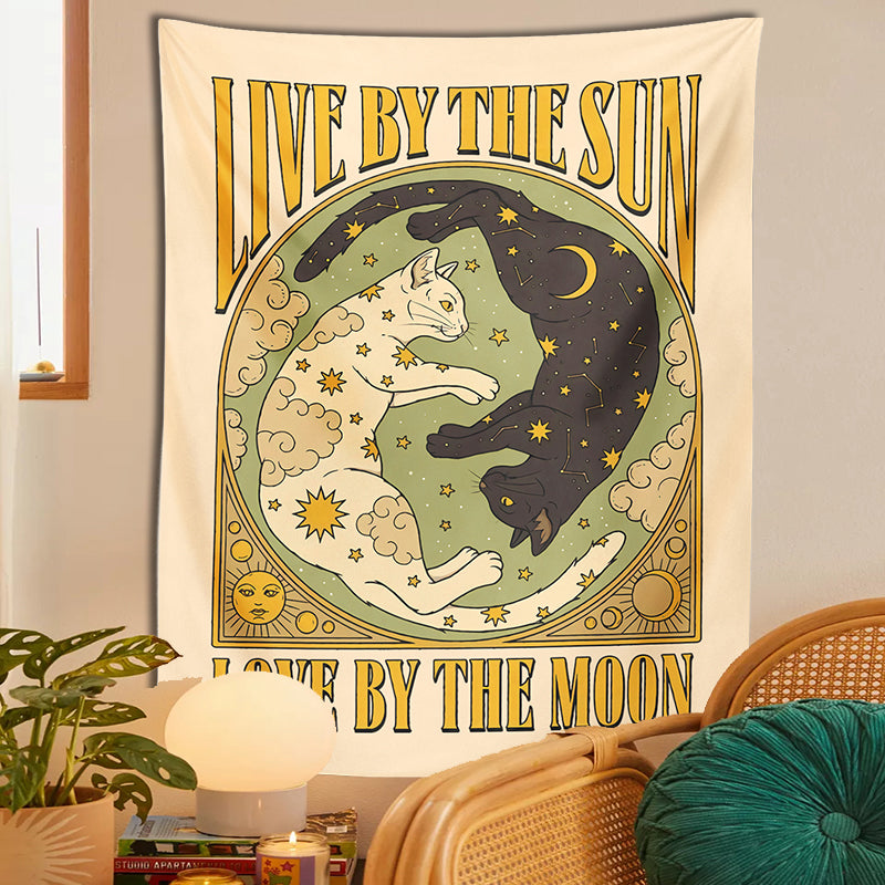 Sun moon cat tapestry wall hanging, view 14 - MRSLM