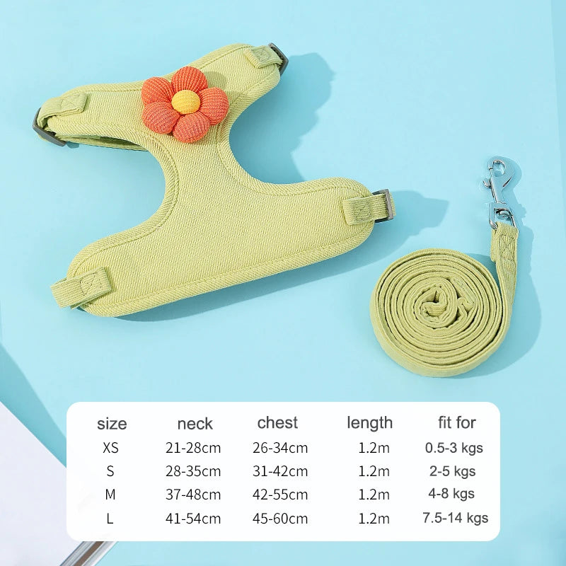 breathable adjustable pet harness and leash set, view 4 - MRSLM