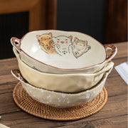 Cat design ceramic soup bowl with handle, view 11 - MRSLM