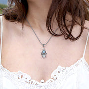 silver snake chain blue pendant necklace - MRSLM