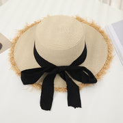 flat top straw sun hat with bowknot, view 2 - MRSLM