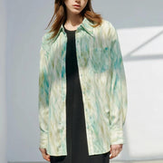 satin print long sleeve blouse, view 4 - MRSLM