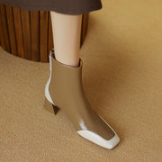 genuine leather women's square toe ankle boots, view 10 - MRSLM