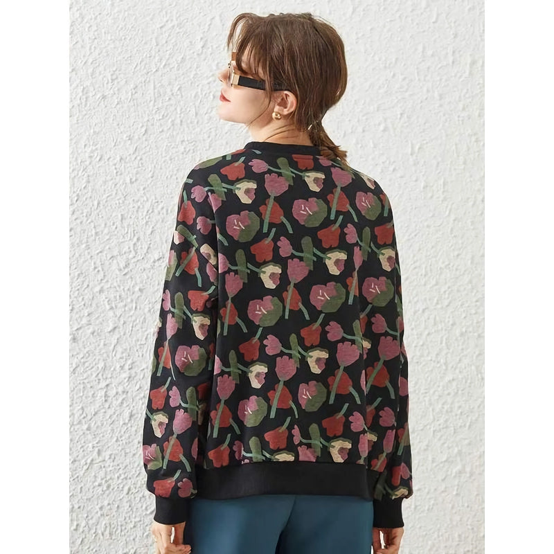 retro floral print loose-fit sweatshirt, view 6 - MRSLM
