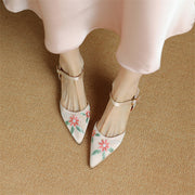 embroidered pointed toe sandals with spike heels, view 7 - MRSLM