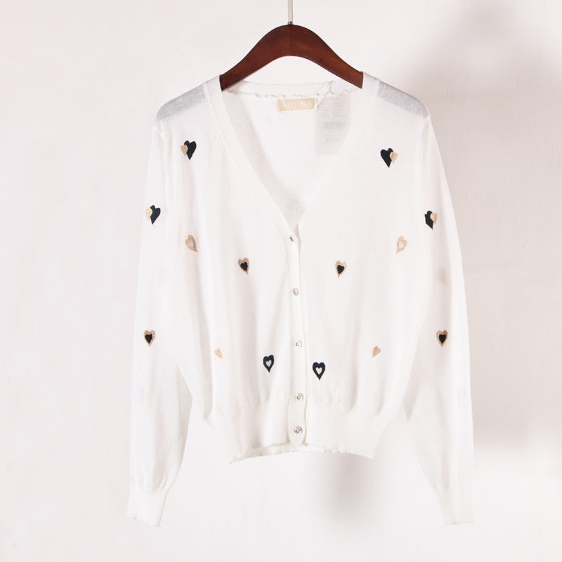 embroidered v-neck ice silk knit cardigan, view 4 - MRSLM