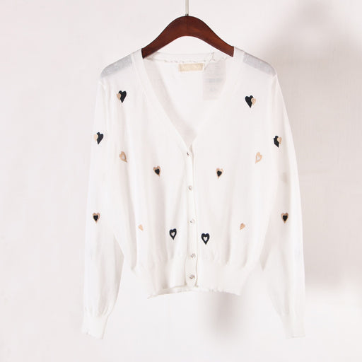 embroidered v-neck ice silk knit cardigan, view 4 - MRSLM