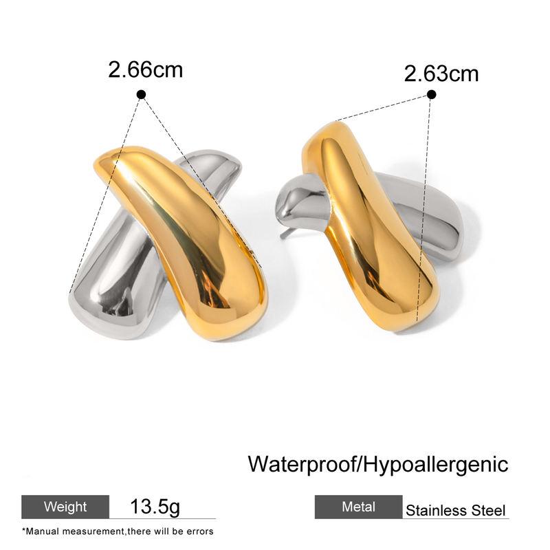 gold plated chubby X stud earrings, view 3 - MRSLM