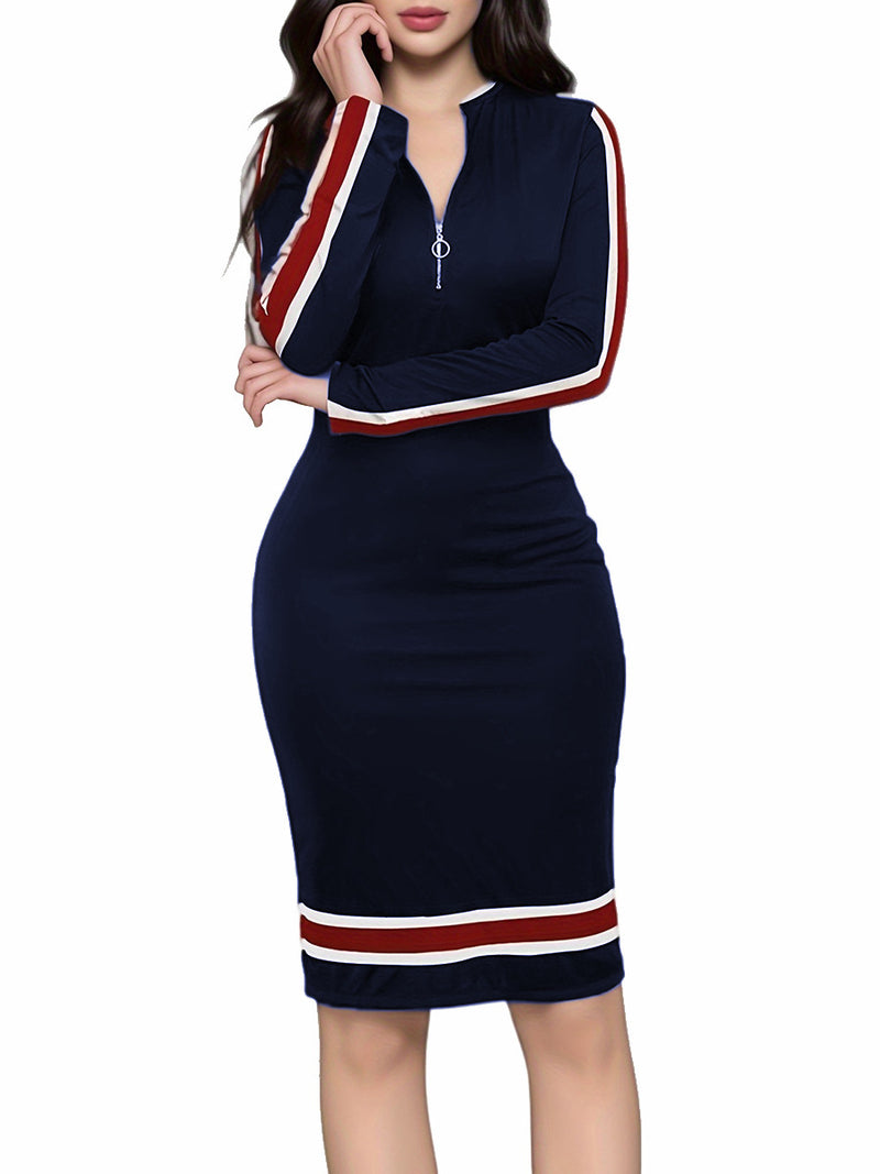 long sleeve zipper casual dress, view 6 - MRSLM