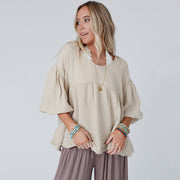 women's loose puff sleeve pullover top, view 9 - MRSLM