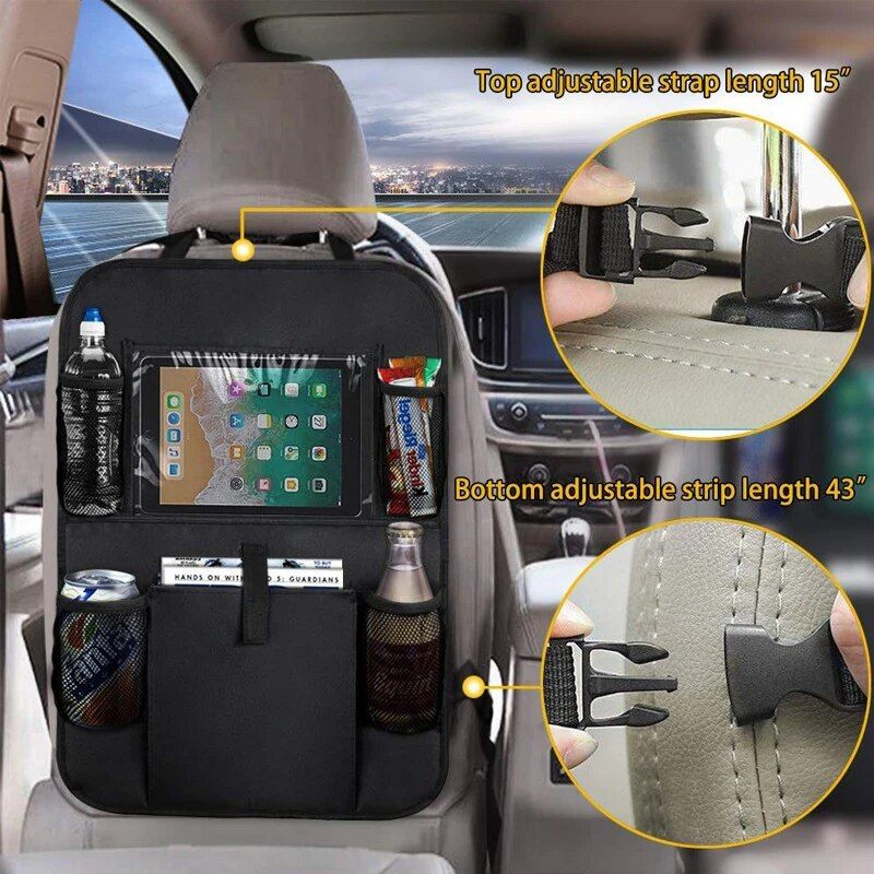 car seat back organizer with anti-kick mat, view 6 - MRSLM