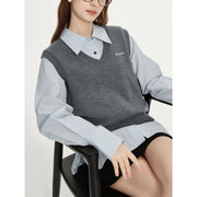 Women's wool blend V-neck sweater vest, view 5 - MRSLM