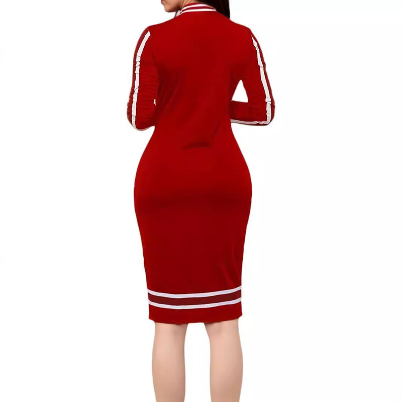 long sleeve zipper casual dress, view 3 - MRSLM