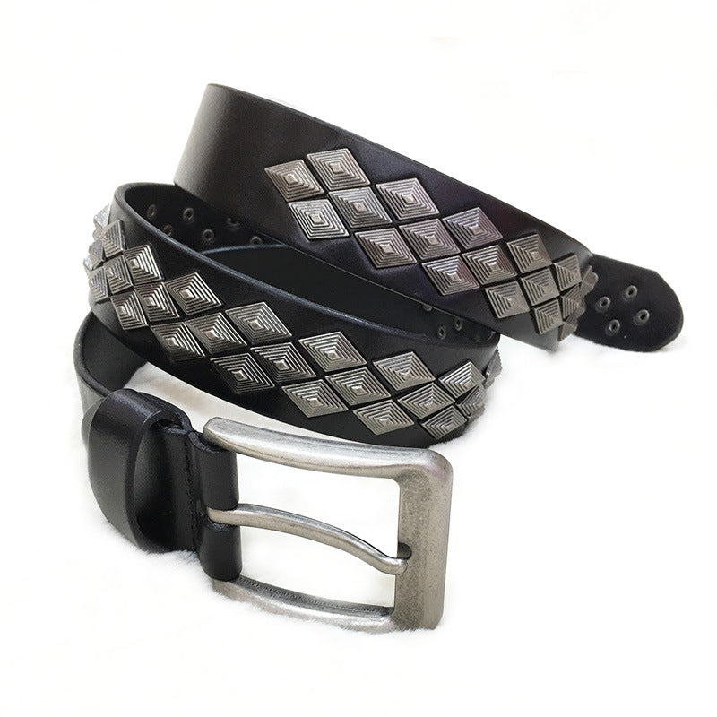 rivet leather belt with square buckle, view 4 - MRSLM