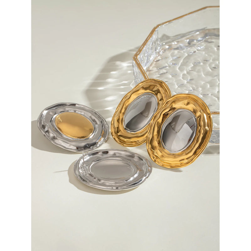 gold plated geometric oval earrings, view 6 - MRSLM