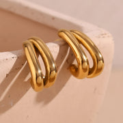 double layer banana shaped gold earrings, view 6 - MRSLM