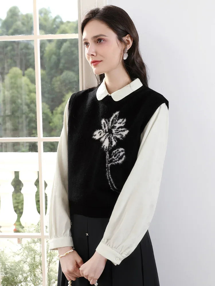Women's black sweater vest, view 4 - MRSLM