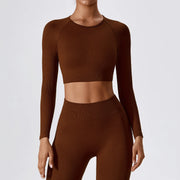 Women's ribbed long sleeve yoga crop top, view 18 - MRSLM