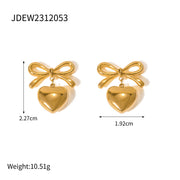 18K gold plated bow heart pendant earrings, view 3 - MRSLM