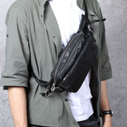 Men's small cowhide crossbody fanny pack, view 3 - MRSLM