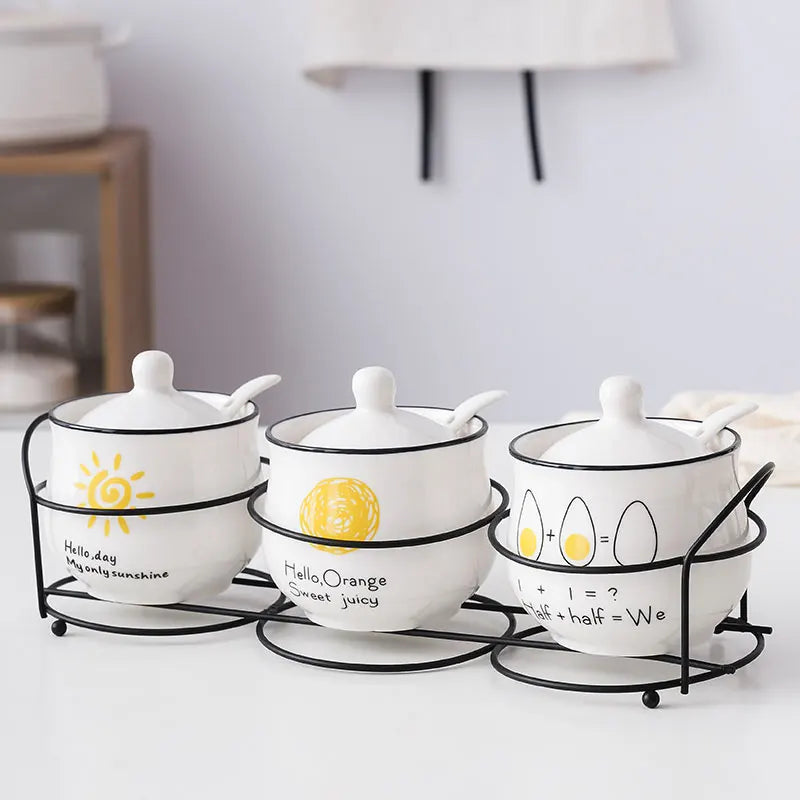 Ceramic spice jar set with spoon and lid, view 6 - MRSLM