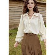 bubble sleeve v neck embroidery shirt, view 5 - MRSLM