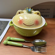 ceramic frog instant noodle bowl with lid, view 11 - MRSLM