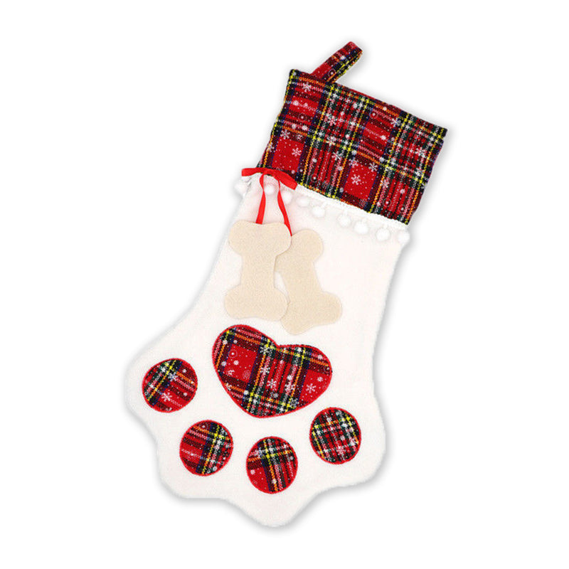 Buffalo plaid pet Christmas stocking with paw print, view 13 - MRSLM