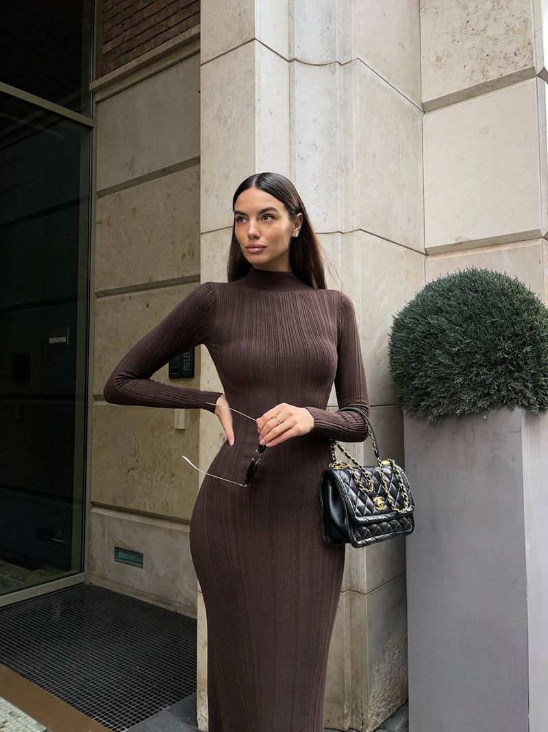 knitted striped fitted dress, view 8 - MRSLM