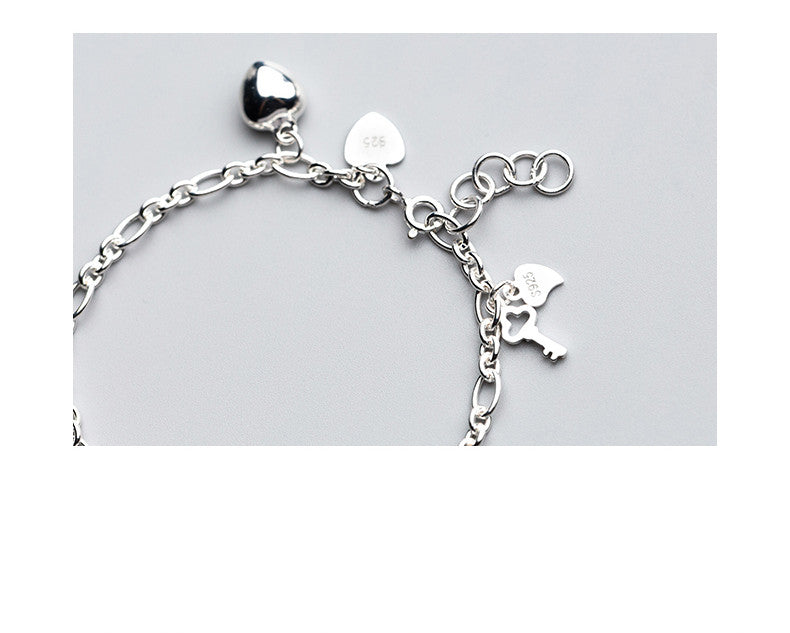 S925 Silver Women's Key Bracelet Heart Shaped Women