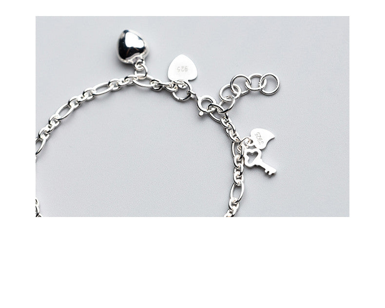 s925 silver heart and key bracelet, view 5 - MRSLM