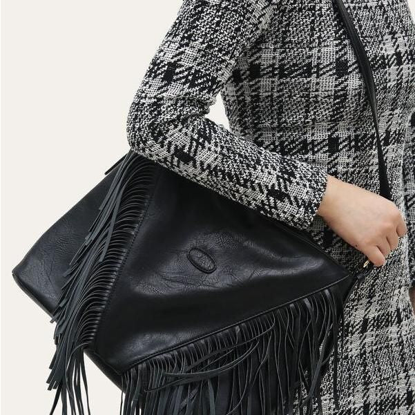 vegan leather tassel shoulder bag, view 4 - MRSLM