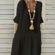 bell sleeve v-neck a-line dress - MRSLM